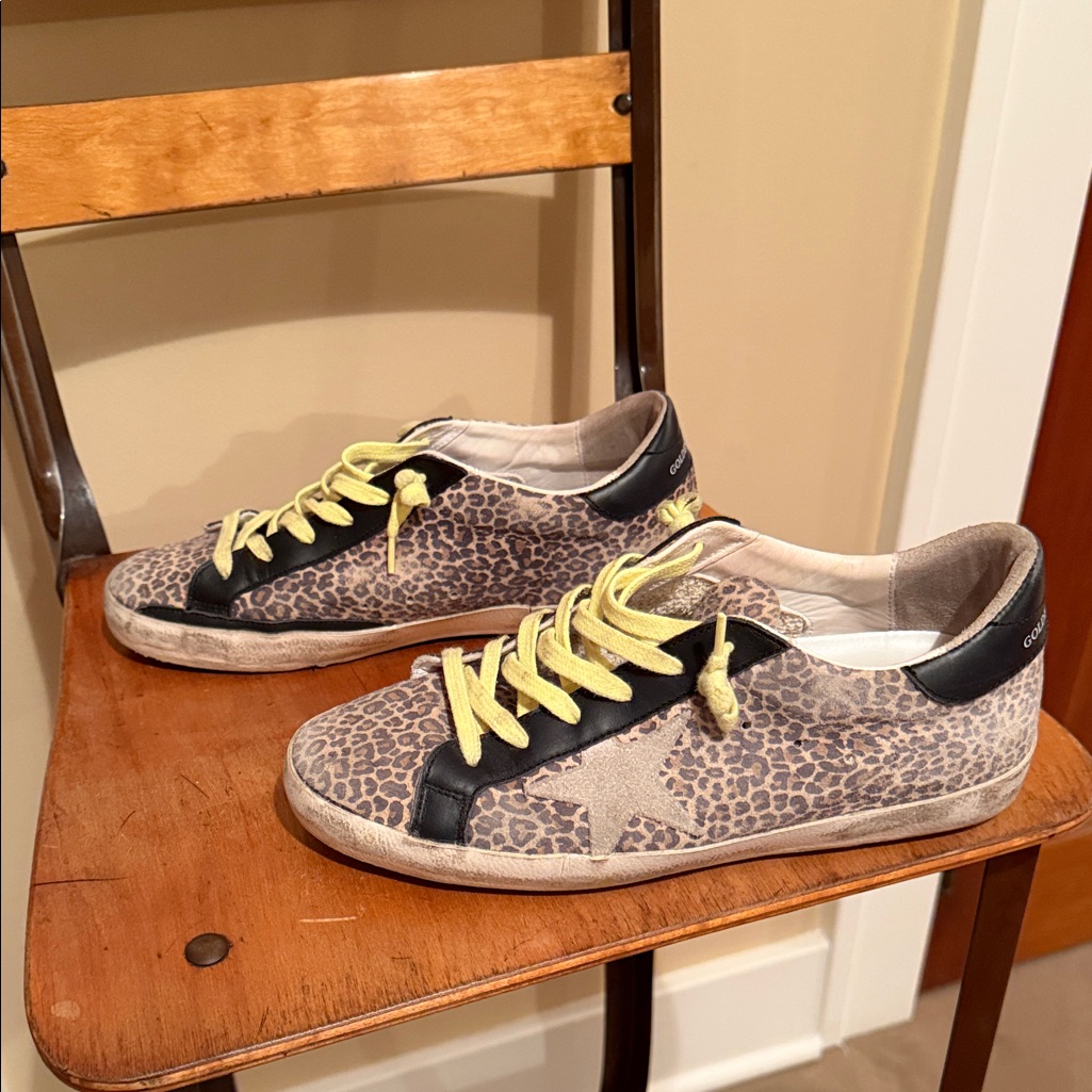 Women’s Golden Goose Leopard Print Sneakers With Yellow Laces